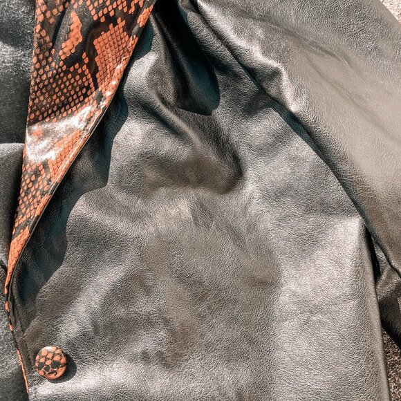Vegan Leather Blazer Jacket with Snakeskin Collar - Picture 6 of 8